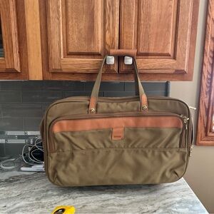 Hartmann Luggage Carry On Garment Leather Tan Nylon 3 Compartment Expanding Bag.